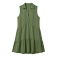 thumbnail image 4 of Gpaecead Women's V Neck Sleeveless Tiered Mini Dress Lightweight Casual Summer Beach Vacation Office Outfit Olive Green, 4 of 5