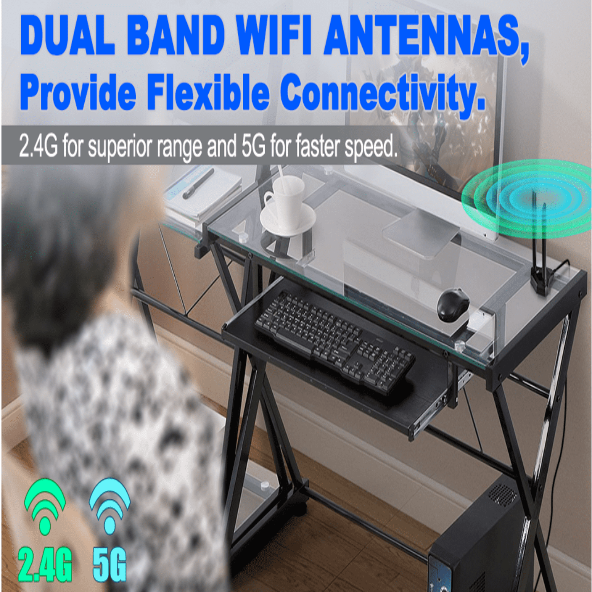 Eightwood Dual Band WiFi Antenna RP-SMA with 6.5ft Extension Cable for PC Desktop Computer PCI PCIe WiFi Bluetooth Card Wireless Network Router