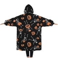 thumbnail image 2 of Oversized Wearable Blanket Hoodie,Halloween Dancing Skeletons and Pumpkins Pattern Sherpa Blanket Hoodie with Super Pockets,Super Warm Fuzzy Pullover for Women & Men, 2 of 6