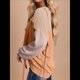 thumbnail image 4 of Camisetas Holgadas Informales de Punto con Cuello Redondo y Larga con Bloques de Color A para Mujer Caqui L, 4 of 6