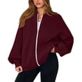thumbnail image 2 of Womens Zip Up Jacket No Hood Casual Spring Fall Lightweight Oversized Bomber Jacket Trendy Hoodless Sweat Jacket S, 2 of 7