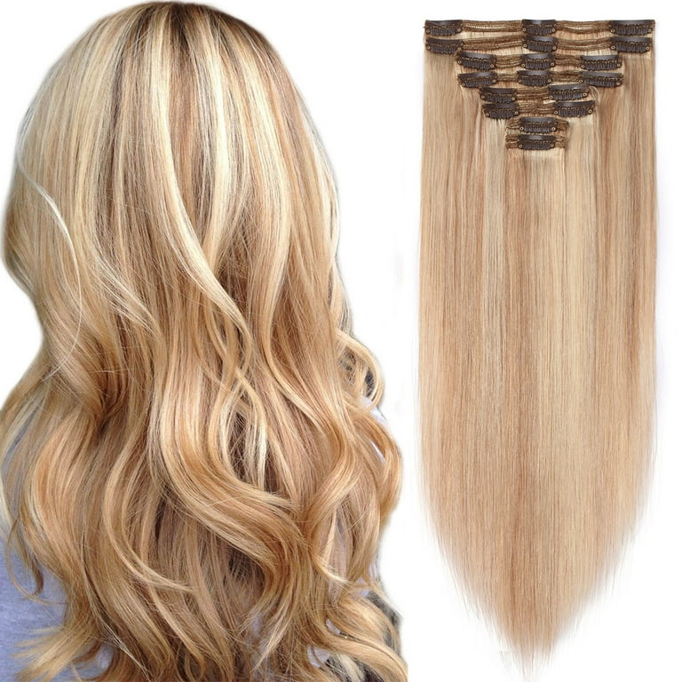 Human hair extensions top clip in thick