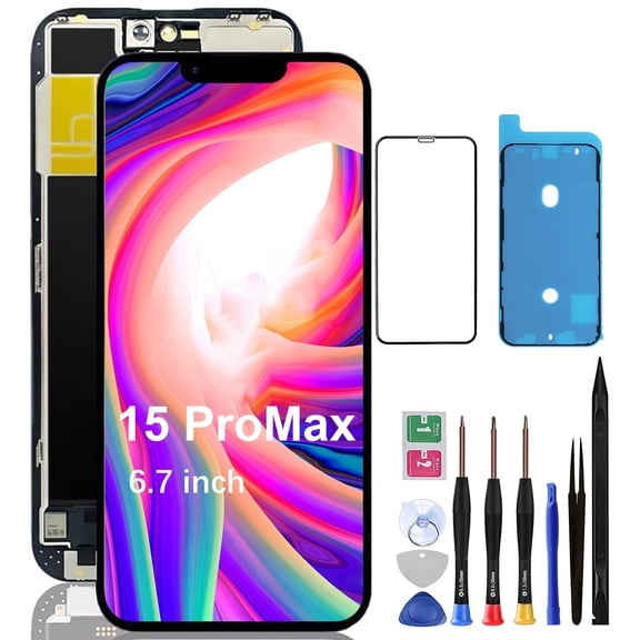 Screen Replacement for iPhone 15 Pro Max - LCD Replacement Kit & 3D Touch Digitizer Display Full Aassembly for iPhone 15 Pro Max 6.7 Inch Model A2849, A3105, A3106, A3108 with Repair Tools