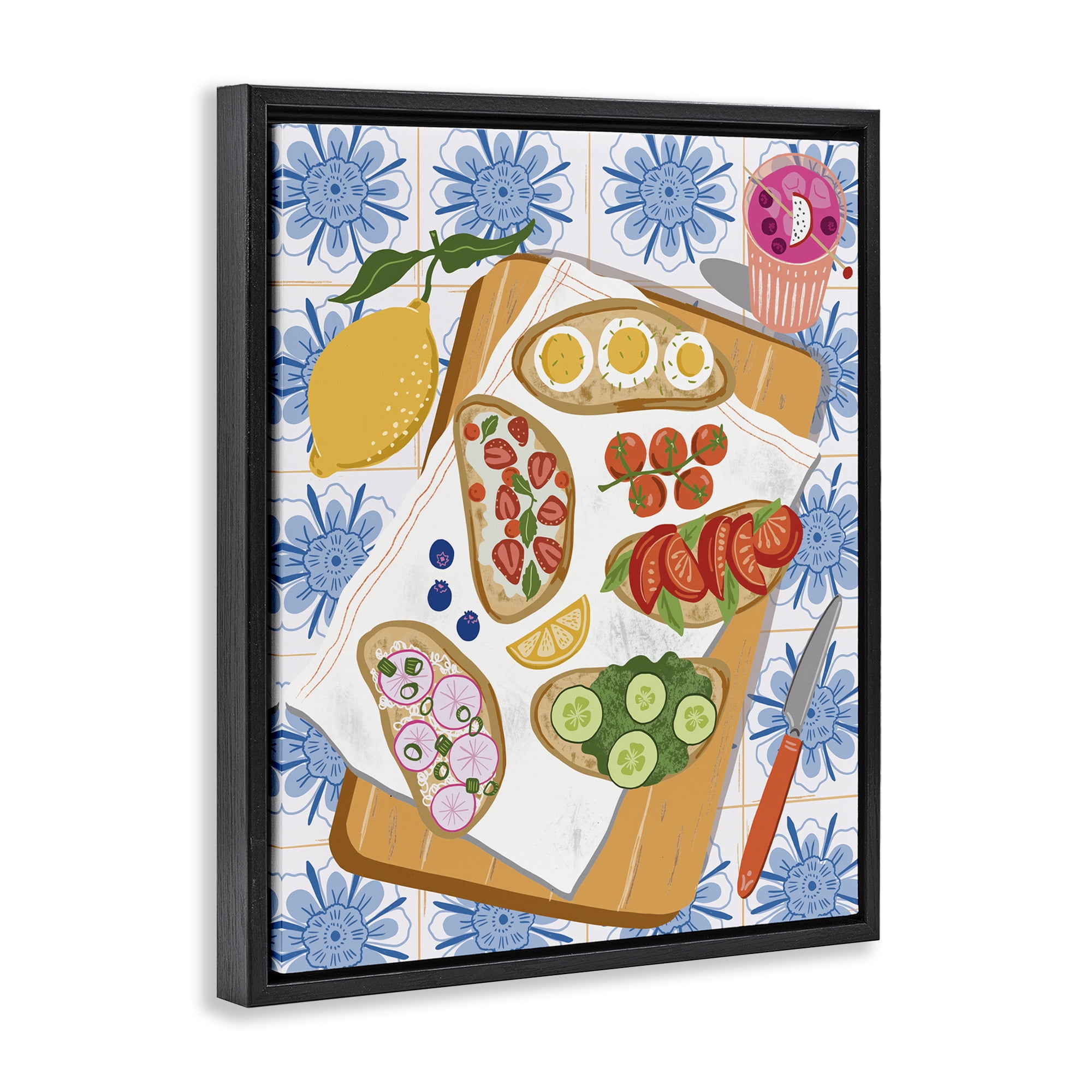 Stupell Industries Delicious Toasts on Florals Food & Beverage Painting Black Floater Framed Canvas Art Print Wall Art, 25 x 31
