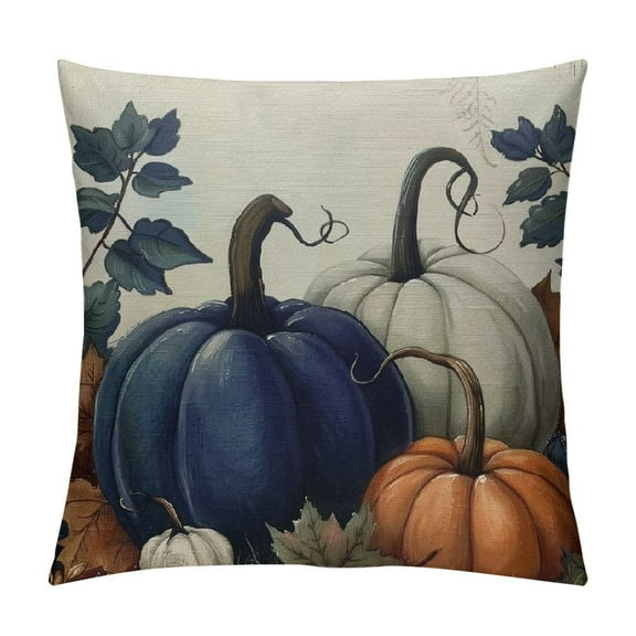 Shiartex Pillow Cover Fall Blue Pumpkin Throw Pillow Covers Fall Autumn Decorations for Home Farmhouse Thanksgiving Halloween Pillow Case for Couch Sofa 12x12in