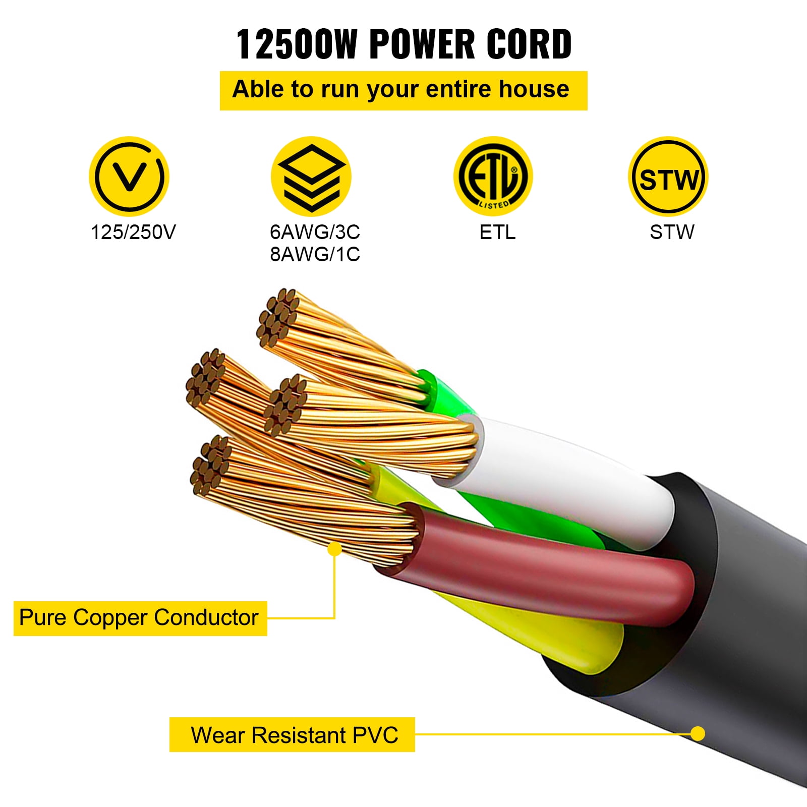 KFFKFF 30Ft 50 Amp RV Extension Cord, Durable Power Cord 6/3+8/1 AWG, Extension Cord Copper Wire, RV Power Supply Cable for Trailer Motorhome Camper with Handles