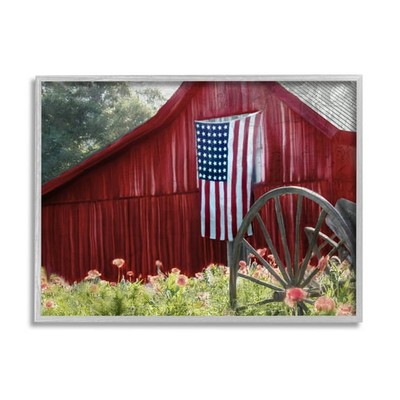 Country Farm Meadow Americana Town & City Graphic Art Gray Framed Art Print Wall Art