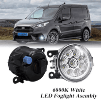 Pair Round LED Fog Lights for Ford Transit Connect 2011-2023, 55W White Clear Off-Road Lamps Black Front Bumper LED Fog Lights Assembly