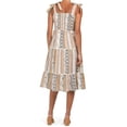 thumbnail image 2 of Lucky Brand Women's Floral Stripe Shoulder Tie Smock Tiered Cotton Summer Midi Dress-Tan / S, 2 of 6