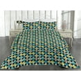 thumbnail image 2 of Ambesonne Tropical Quilted Bedspread Set 3 Pcs, Continuous Flowers Leaves, King, Teal Mustard and Black, 2 of 4