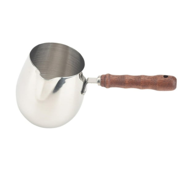 Jarra de acero inoxidable para espumar leche con mango de madera y calentador de leche multifuncional 600ml