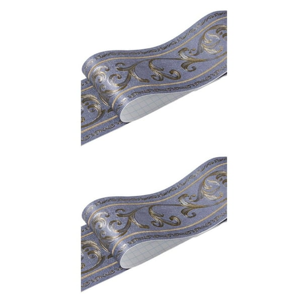 Línea de rodapié autoadhesiva Bewildely veteado de madera para papel tapiz de alta gama Flor de vid azul 2Conjunto