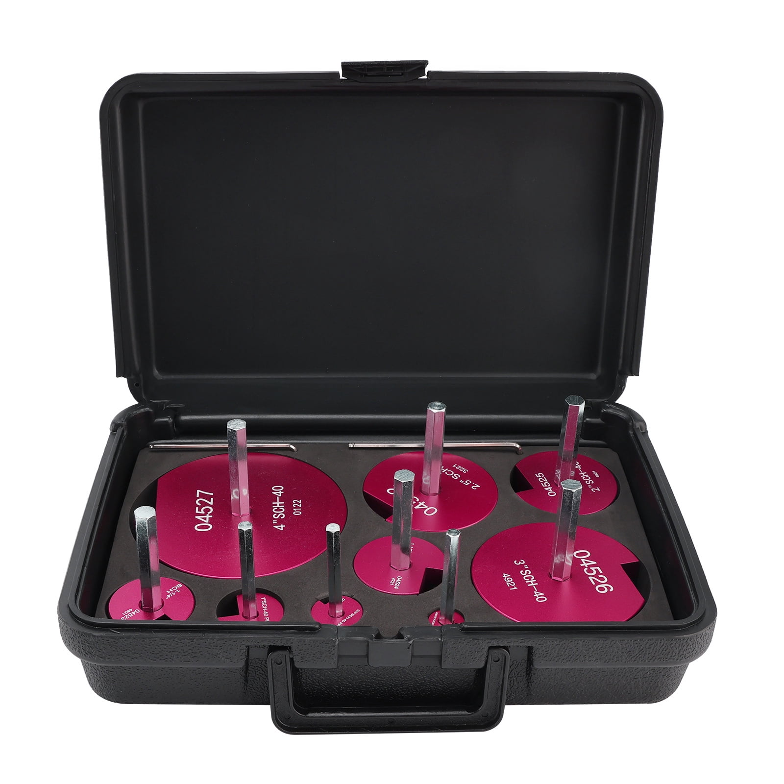 9 Piece Plastic Pipe Fitting Reamer Kit for 1/2" Drill, Includes0.5", 0.75", 1", 1.25", 1.5", 2", 2.5" 3", 4" Reamers, Carbide Cutting Inserts, For PVC, CPVC, ABS Pipe Fittings