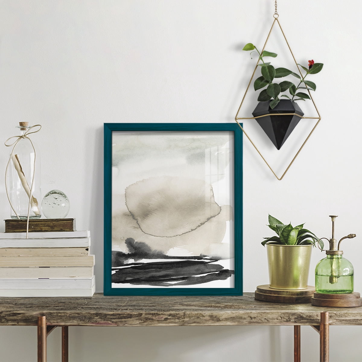 Ebony Horizon Triptych II - Framed Print w/glass - Ocean Blue