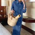 thumbnail image 6 of Joernso Women's Denim Shirt Dress Roll Up Long Sleeve Button Down Maxi Dress Summer Casual Lapel Loose Shift Jean Dress with Pocket, 6 of 7