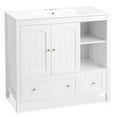 thumbnail image 2 of Without Basin White MDF spray paint double door double drawer with decorative strips bathroom cabinet 91*46*82cm, 2 of 12
