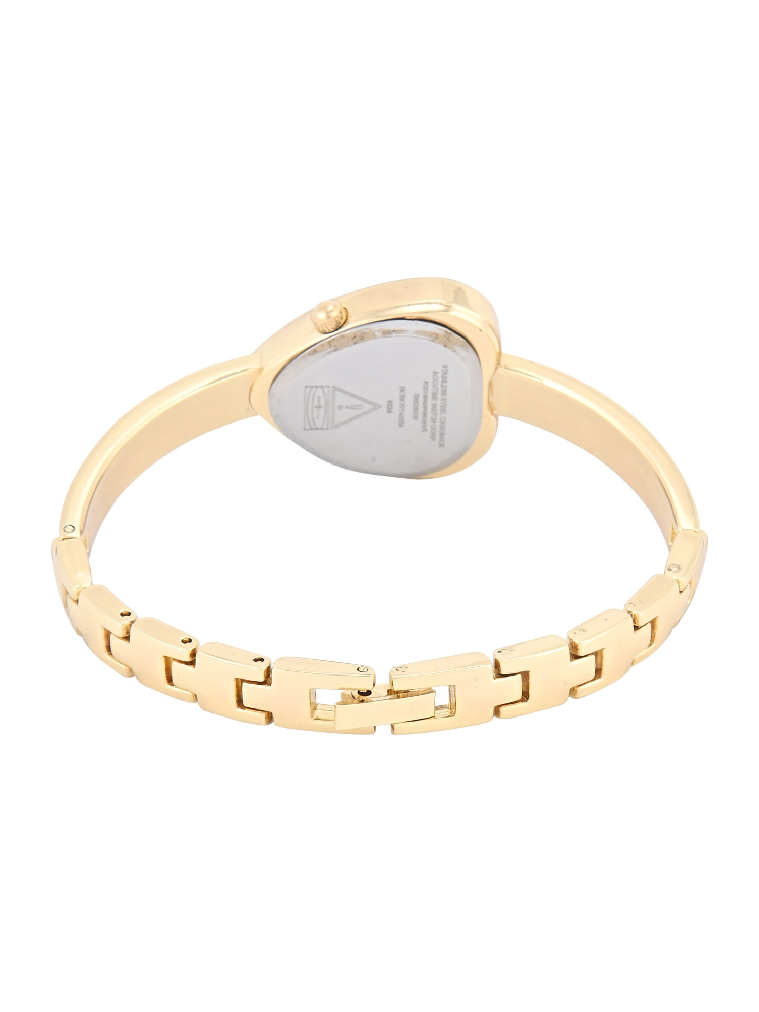 No Boundaries Adult Female Goldtone Heart Shaped Case Watch with Bangle Bracelet.