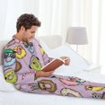 thumbnail image 4 of Mens Pajamas Set, Cartoon Donut Prints Funny Button Down Long Sleeve Loungewear Sleepwear Pjs sets for Men, 4 of 5