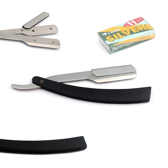 Odontomed2011 Professional Straight Barber Edge Steel Razors Folding Shaving Knife Black Folding Hair Removal Shaving Razor Double (Black Handle   11 Blades)