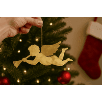 Gold Flying Christmas Angel Ornament with Trumpet – Hanging Tree Décor for Christmas Tree