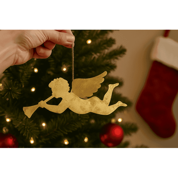 Gold Flying Christmas Angel Ornament with Trumpet – Hanging Tree Décor for Christmas Tree