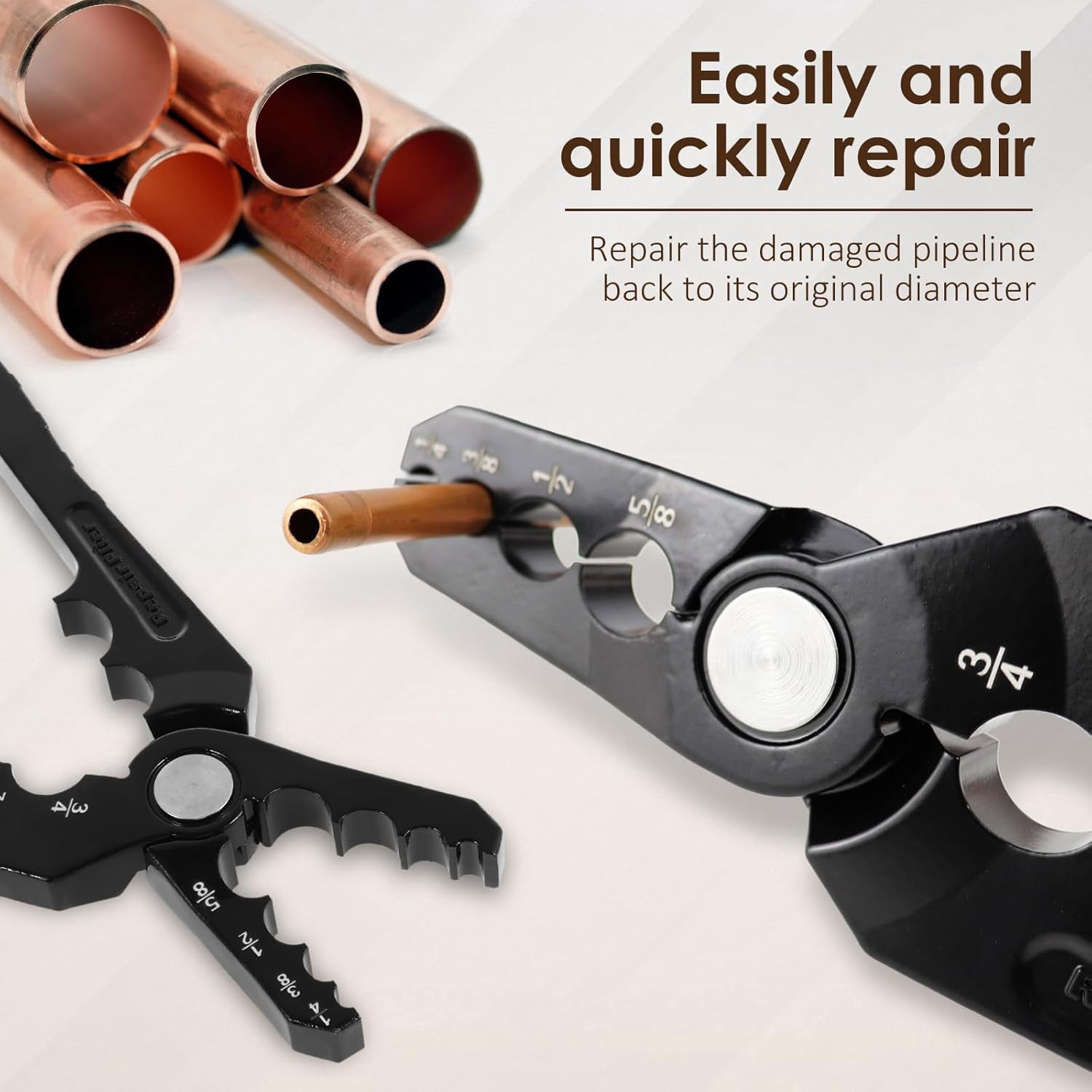 Copper Pipe Rounder, 6 - Hole Flat Copper Tube Repair Plier, Fits 1/4" 3/8" 1/2" 5/8" 3/4" 7/8" Pipes, Manual Operation Pipe Rounding Tool