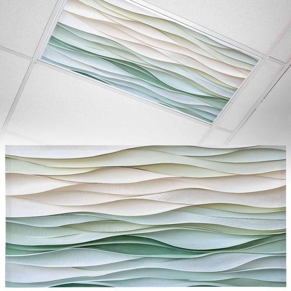 1 Pack Magnetic Fluorescent Light Covers 2x4 Ft, Abstract Wave Texture Watercolor Green Decor Magnetic Fluorescent Light Covers, Magnetic Light Covers for Ceiling Lights Classroom Office Home Decor