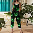 thumbnail image 5 of Halloween Jumpsuits for Women Spaghetti Strap Overalls Print Loose Sleeveless Linen Romper, 5 of 7