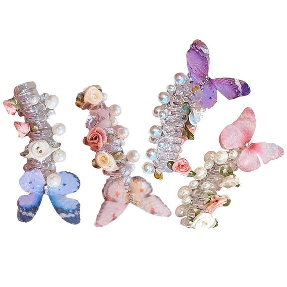 4Pcs No Damage Soft Elastic Spiral Hair Ties, Twisted Hair Wire Pony Hairwire, Phone Cord Hair Bands for Thick Hair, Twisty Hairties Ponytail Holders for Women Girls (Butterfly)