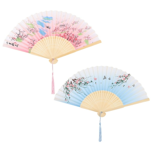2pcs Retro Folding Fans Stage Performance Fans Dancing Fans Decorative Fans