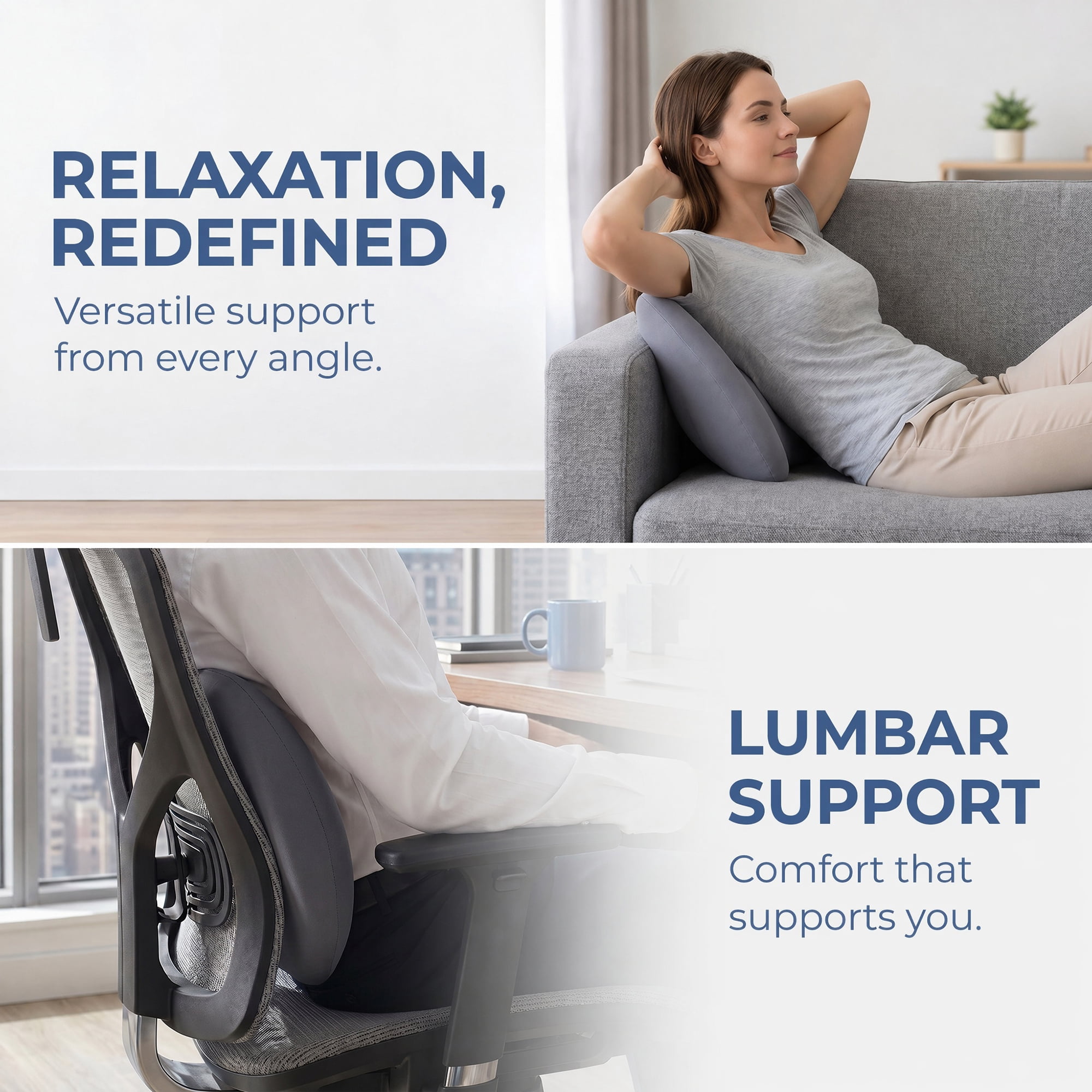 Unique Bargains Lumbar Support Pillow Memory Foam Back Support Gray 16.5" x 3.9" x 12.2"