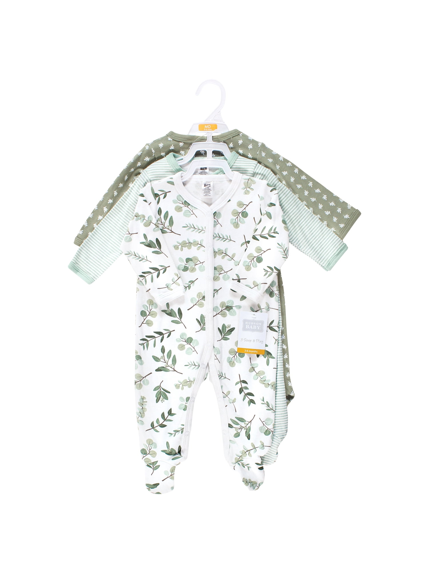 Hudson Baby Long Sleeve Sleep and Play, 3-Pack, Newborn-9 Months