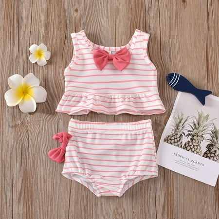

Cathalem Girl 3 Piece Bathing Suit Ruffle Girls Swimwear Piece Kids Print Two Swimsuit Striped Backless Big Girl Swimsuits 10 12 Swimwear Pink 3-4 Years