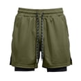 thumbnail image 6 of Men's 2-in-1 Athletic Shorts, Quick Dry Workout Shorts with Built-in Compression Liner, Elastic Waist Drawstring with Side Slit Swim Trunks Army Green M, 6 of 9