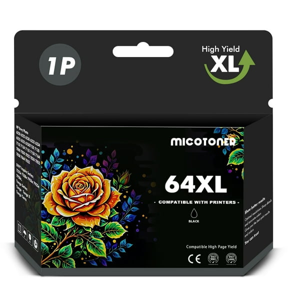 64XL Ink Cartridges Compatible for HP 64XL 1 Pack Black Printer Ink for Envy Photo 7855 7858 7155 7120 7800 6255 6252 7158 7164