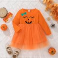 thumbnail image 2 of POINTERTECK Robe de Fête en Tulle à Manches Longues pour Enfants, Tout-Petits, Filles, Imprimé Citrouilles, Orange 24M, 2 of 7