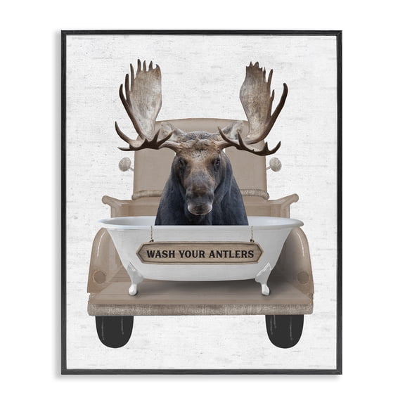 Stupell Industries Eclectic Wash Your Antlers Truck Black Framed Giclee Art, 16 x 20, by Lettered and Lined