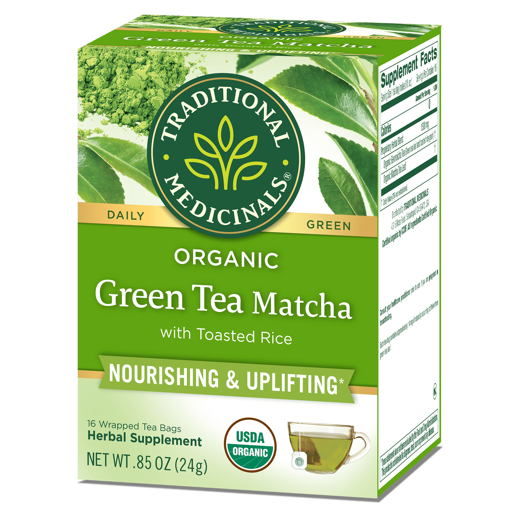 (6 pack) Traditional Medicinals, Organic Green Tea Matcha with Toasted Rice, Tea Bags, 16 Ct