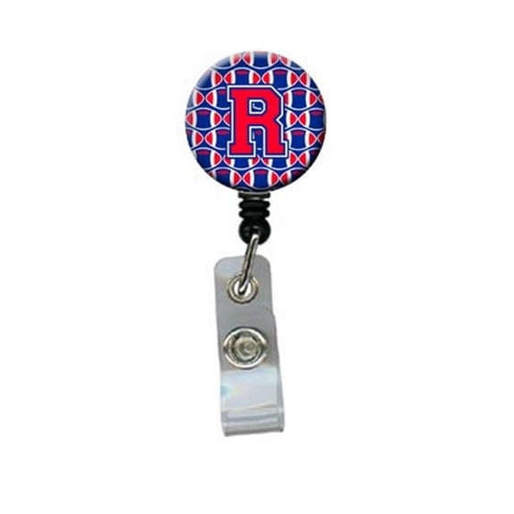 Carolines Treasures CJ1076-RBR Letter R Football Harvard Crimson & Yale Blue Retractable Badge Reel