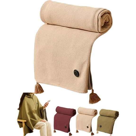 Portable Heated Shawl, Heated Shawl Wraps for Women, Portable Soft Zipper Electric Heated Blanket Shawl, 3 Heating Levels, USB Heated Blanket Shawl