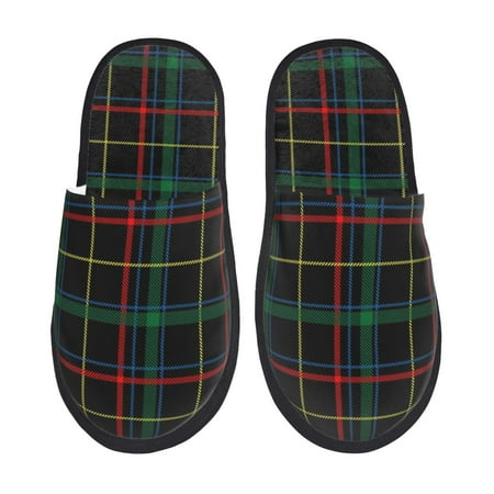 Balery Buffalo Plaid Dark Green Slient Indoor Furry Fleece Comfort House Shoes Soft Non-Slip Home Shoes Cotton slippers House Slippers-- Medium
