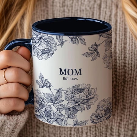 Personalized New Mom Mug For Mom Custom Motheramp39s Day Gift Coquette Blue Toile Mug Gift