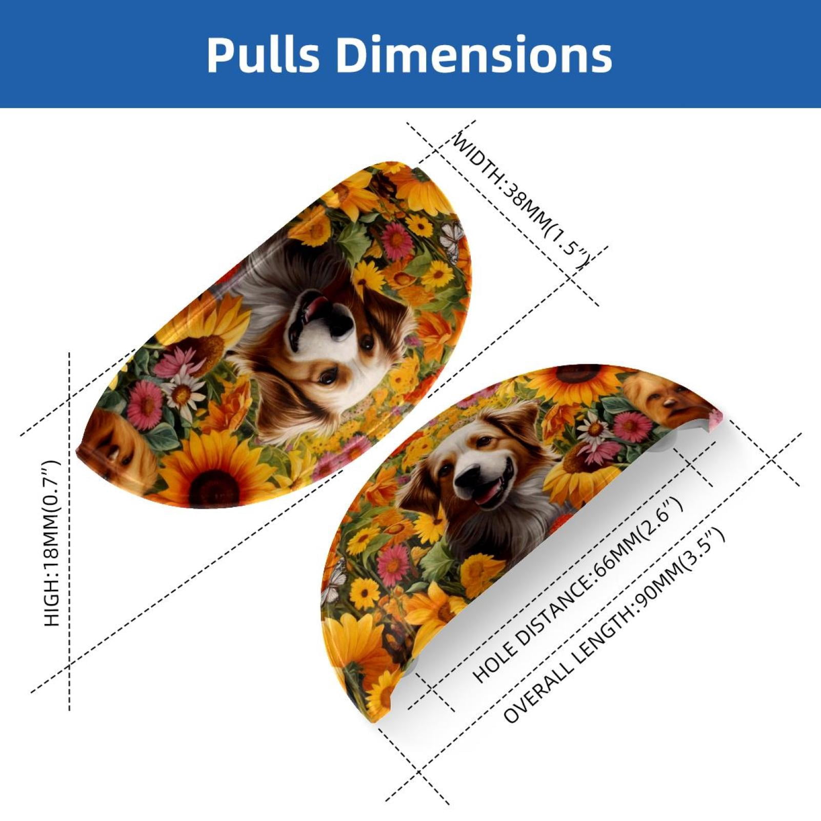 PhooArto 6 Pcs Cup Drawer Pulls, Dog Among Sunflower Butterflies Shell Shape Handles Cabinet Knobs for Dresser Cupboard Closet Wardrobe with Screws