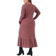 thumbnail image 4 of DARING DIVA Plus Size Ribbed Knit Long Sleeve Ruffled Hem Midi Dress 1X Purple Red, 4 of 6