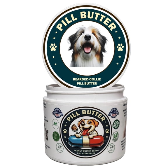 Pill Butter: Bearded Collie Dog Treats to Wrap Pills - Moldable Non-Sticky Paste of Human Grade Real Dog Peanut Butter (60 Servings)