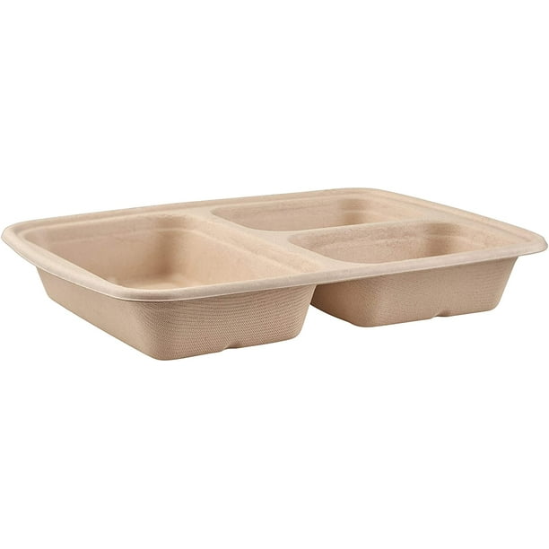 [50 Pack] 36oz 3 Compartment Compostable Food Storage Container