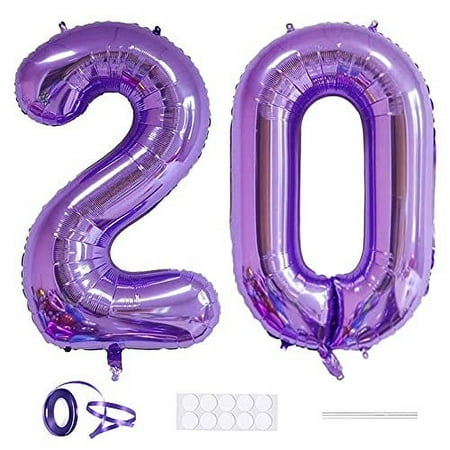 Xihuimay Number 20 Balloons 40 inch Digital Balloon Alphabet 20 Birthday Balloons Digit 20 Helium Balloons Big Balloons for Birthday Party Supplies Wedding Bachelorette Bridal Shower, Purple Number 20