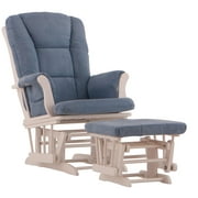 Stork Craft Tuscany Glider & Ottoman-Color:White Finish/ Blue Cushions