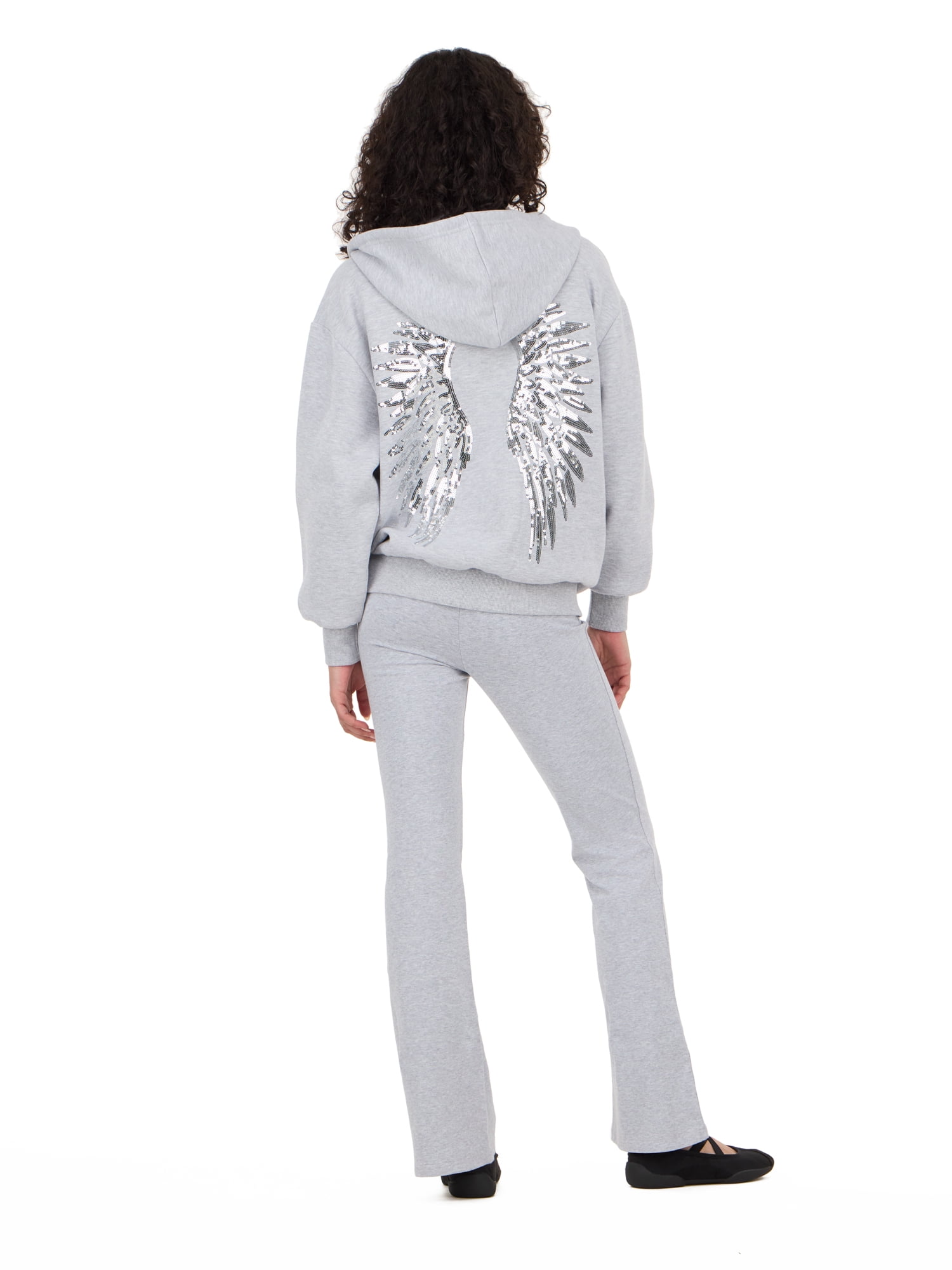 Forever 21 Women's Fleece Zip Up Hoodie with Front and Back Graphic Detail, Relaxed Fit Sweatshirt Jacket, Casual Everyday Layering Style, Grey, XXS-4X