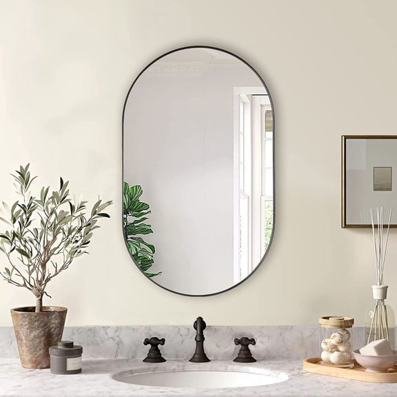 20 x 33 Inch Black Metal Oval Mirror Modern Decorative Wall Mirror for Home